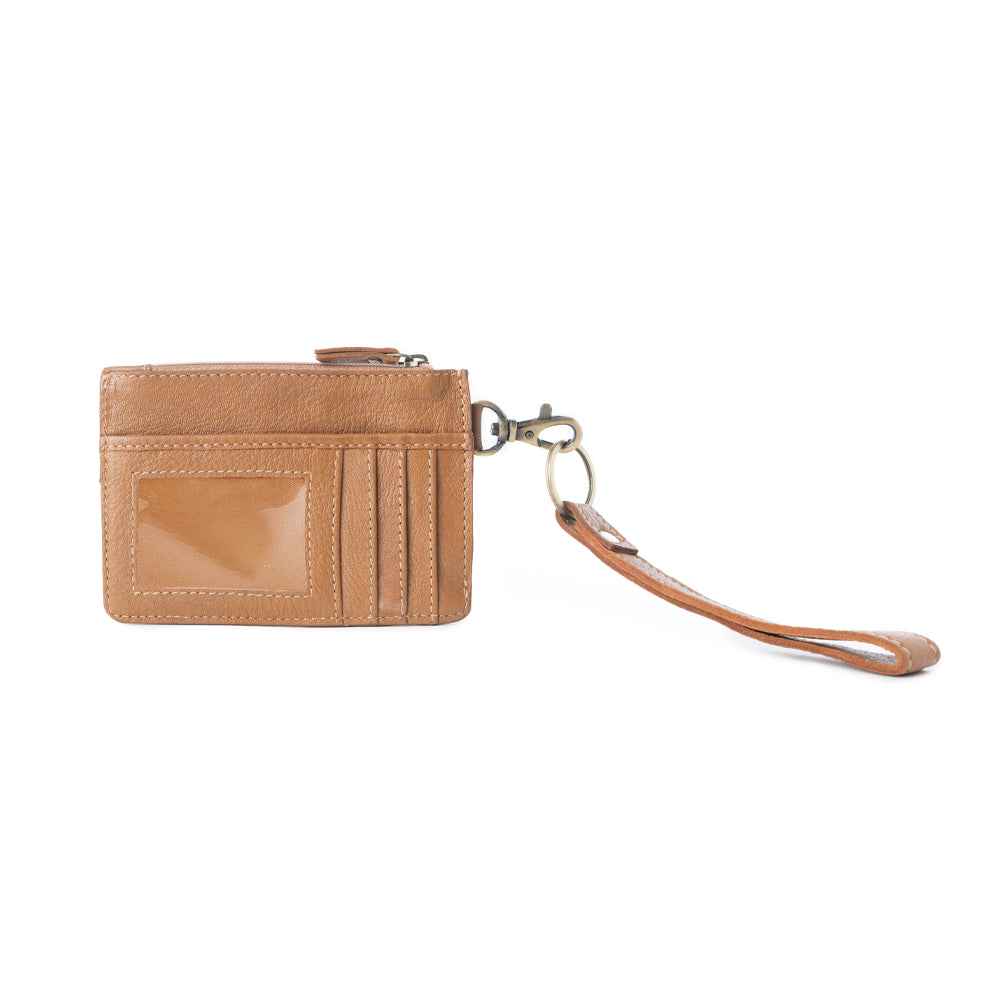 Myra Hand Hewn Western Card Holder for Women in Light Brown with handtooled Cactus detail