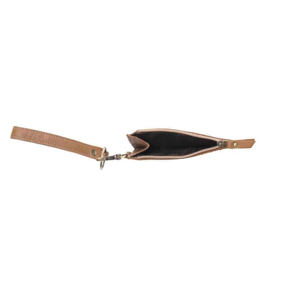 Myra Hand Hewn Western Card Holder for Women in Khaki with hairon detail