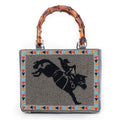 Myra Free Rein Western hand beaded Bag in grey with bamboo handle and horse embroidery