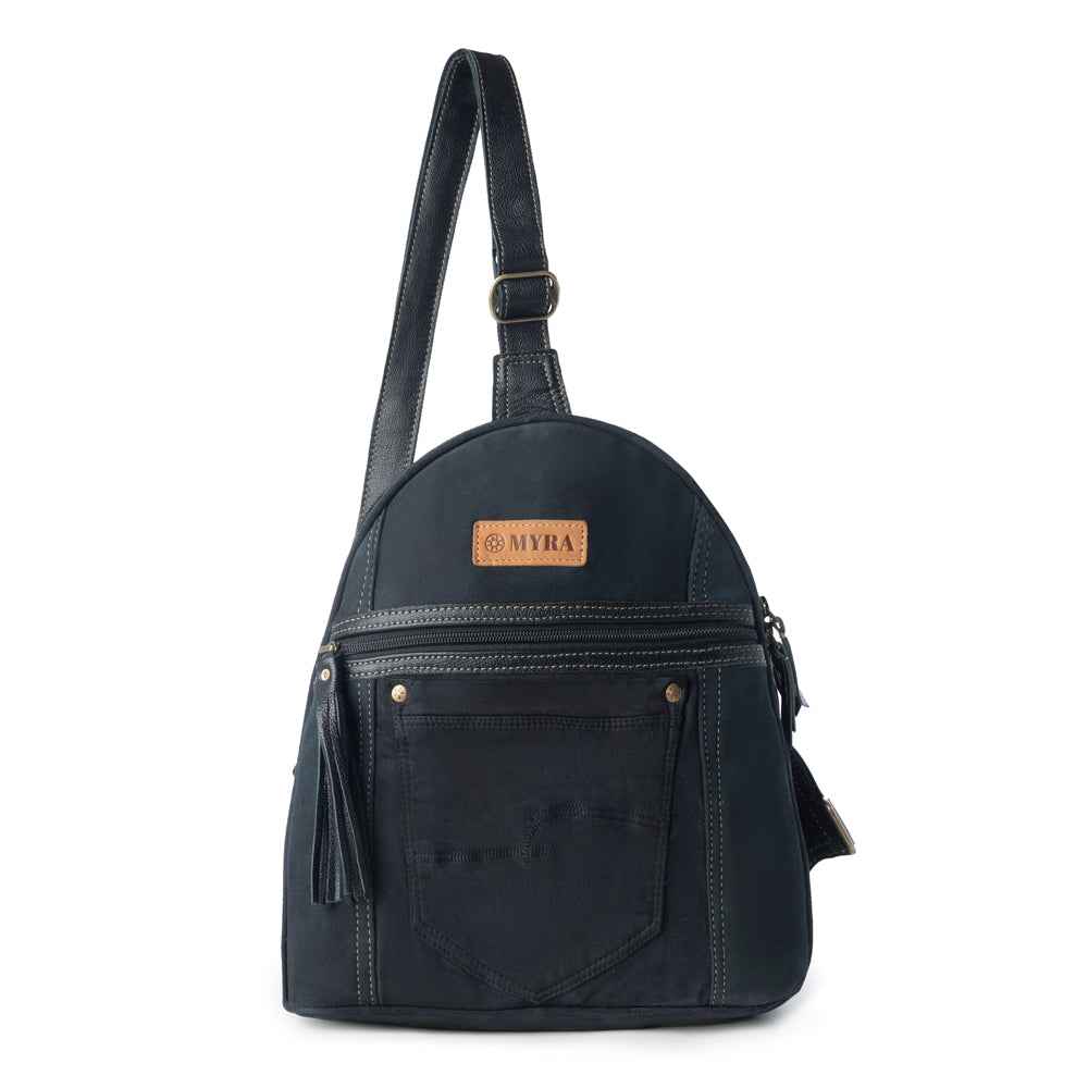 Myra Bandit Denim Fanny Pack Bag for Women in blue with denim and Front Pocket