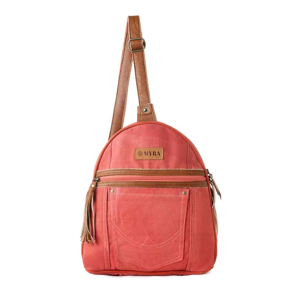 Myra Bandit Denim Fanny Pack Bag for Women in rust with canvas and Front Pocket