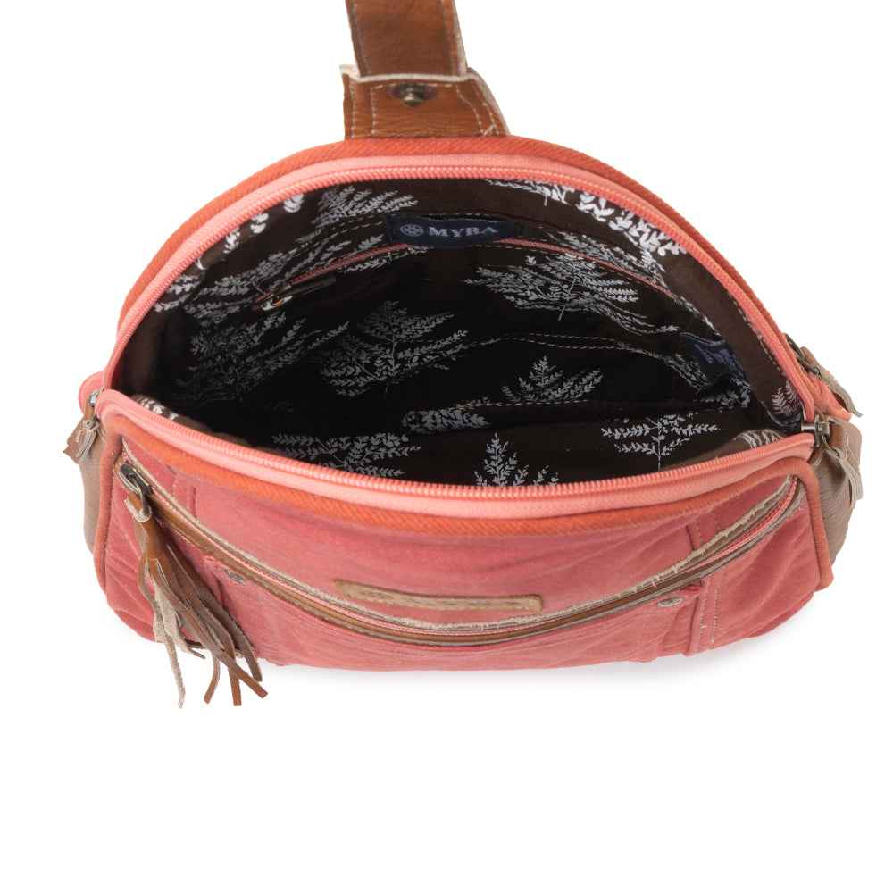 Myra Bandit Denim Fanny Pack Bag for Women in rust with canvas and Front Pocket