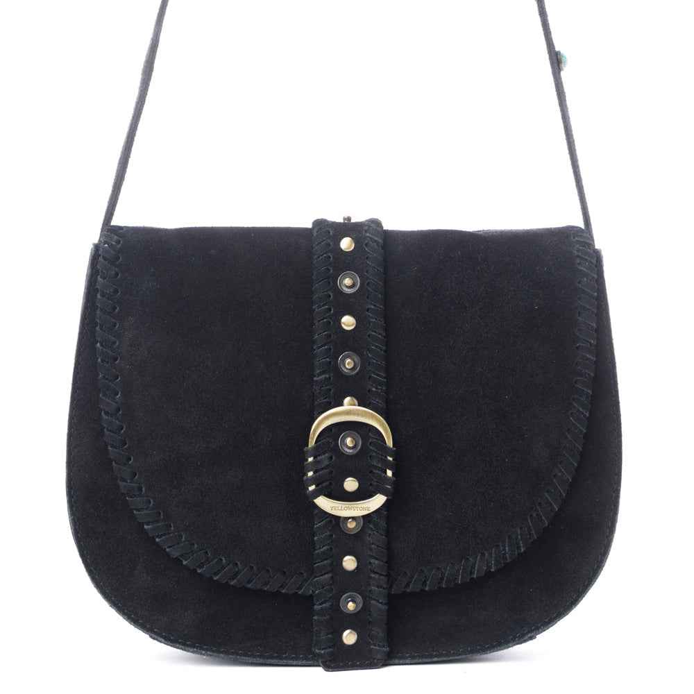 Myra Yellowstone Iron Frontier Suede Leather Bag in Jet Black