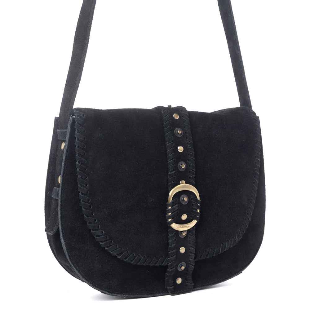 Myra Yellowstone Iron Frontier Suede Leather Bag in Jet Black