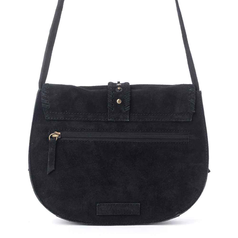 Myra Yellowstone Iron Frontier Suede Leather Bag in Jet Black