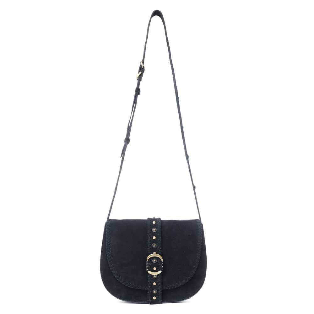 Myra Yellowstone Iron Frontier Suede Leather Bag in Jet Black