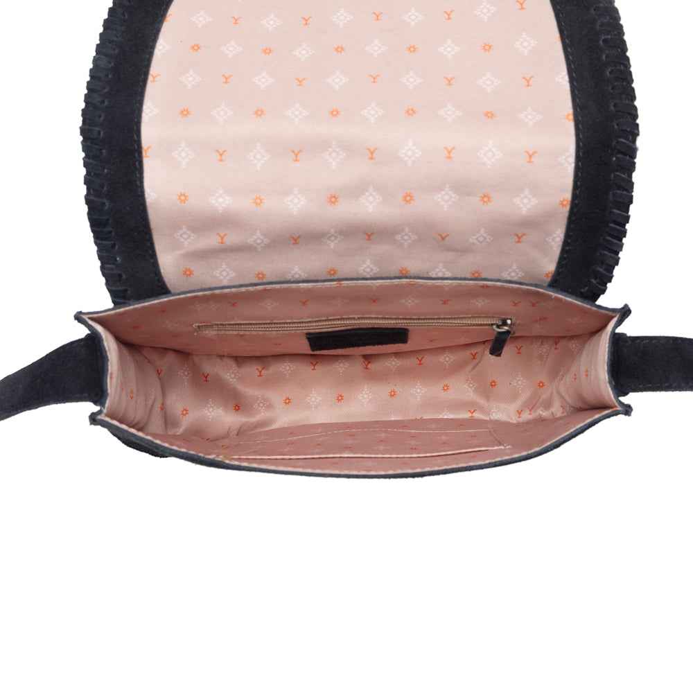 Myra Yellowstone Iron Frontier Suede Leather Bag in Jet Black