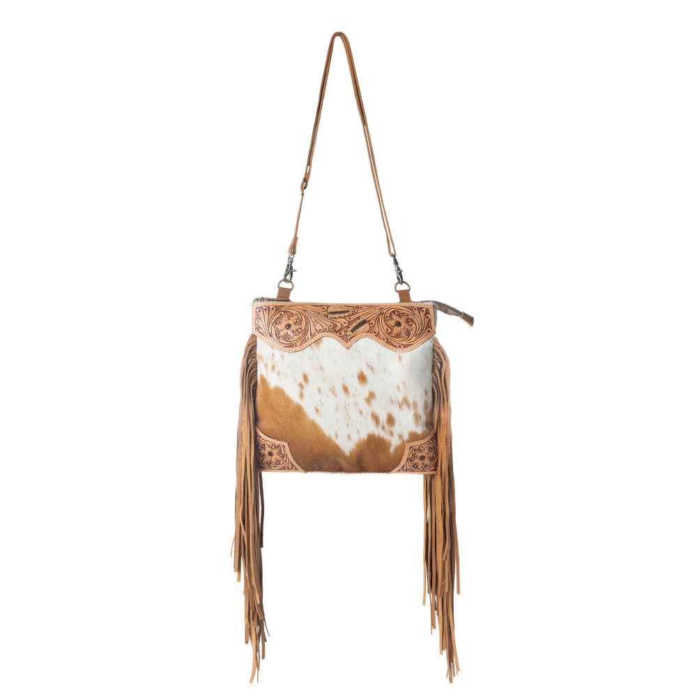 Myra Tumbleweed Trail Fringed hand-tooled bag for women in Light Brown