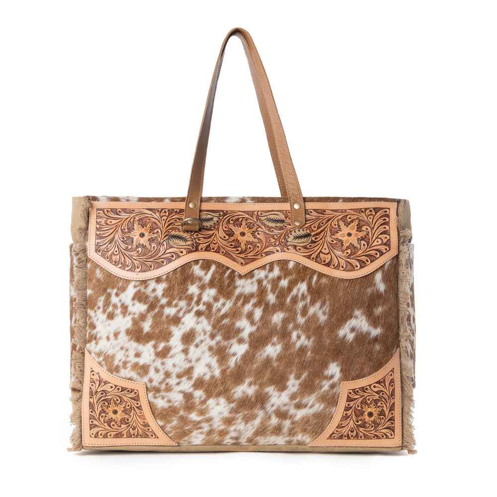Myra Cartwright Hand-Tooled Bag in Tan & White