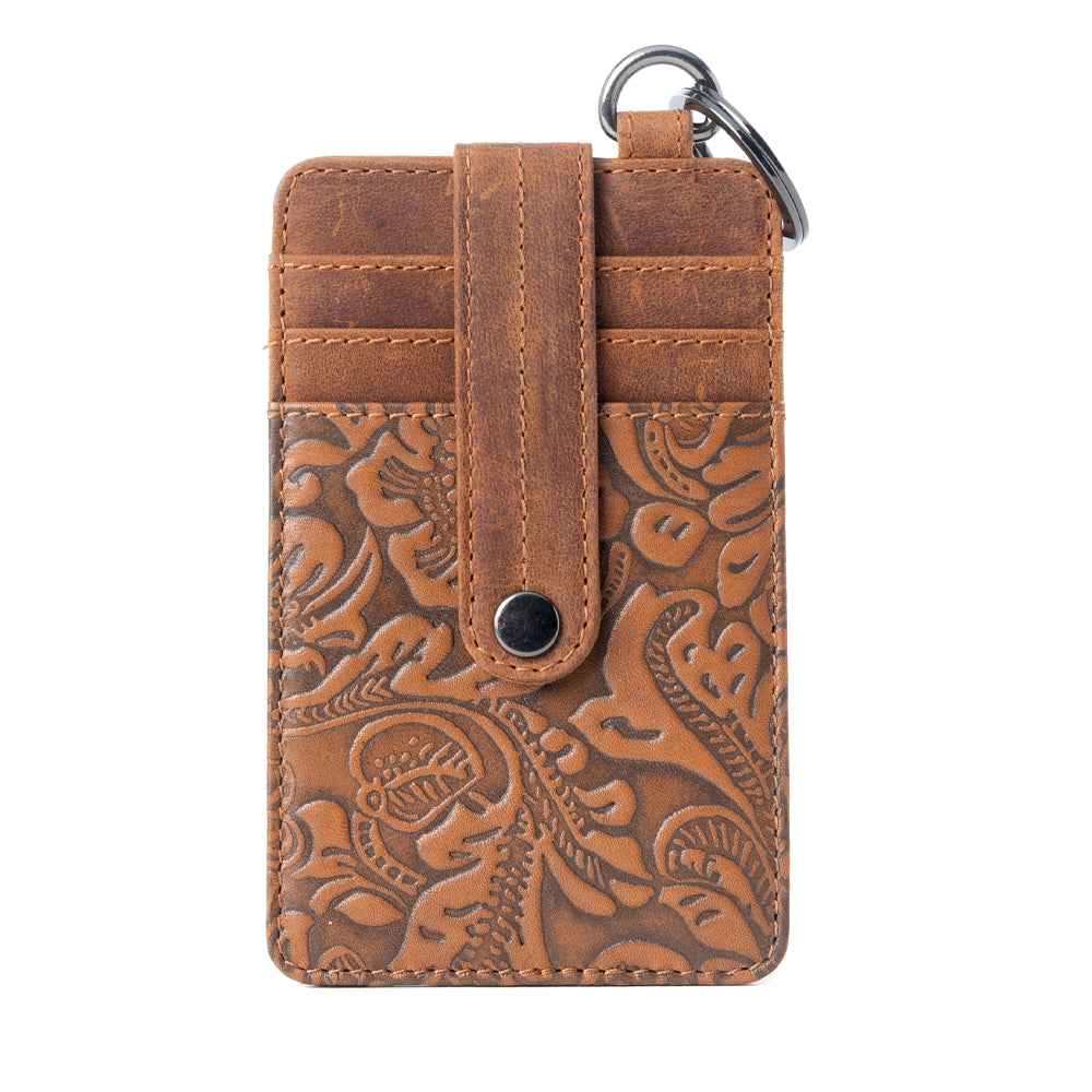 Myra Roper Card Holder for Women in brown with Embossed detail