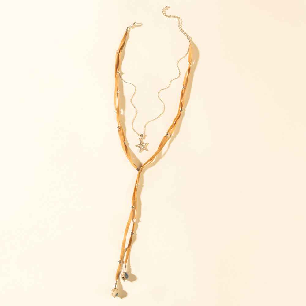 Myra Ranchlight Star Leather Necklace in Saddle Tan
