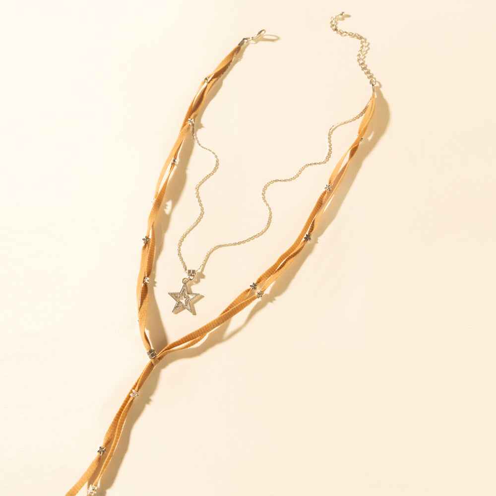 Myra Ranchlight Star Leather Necklace in Saddle Tan