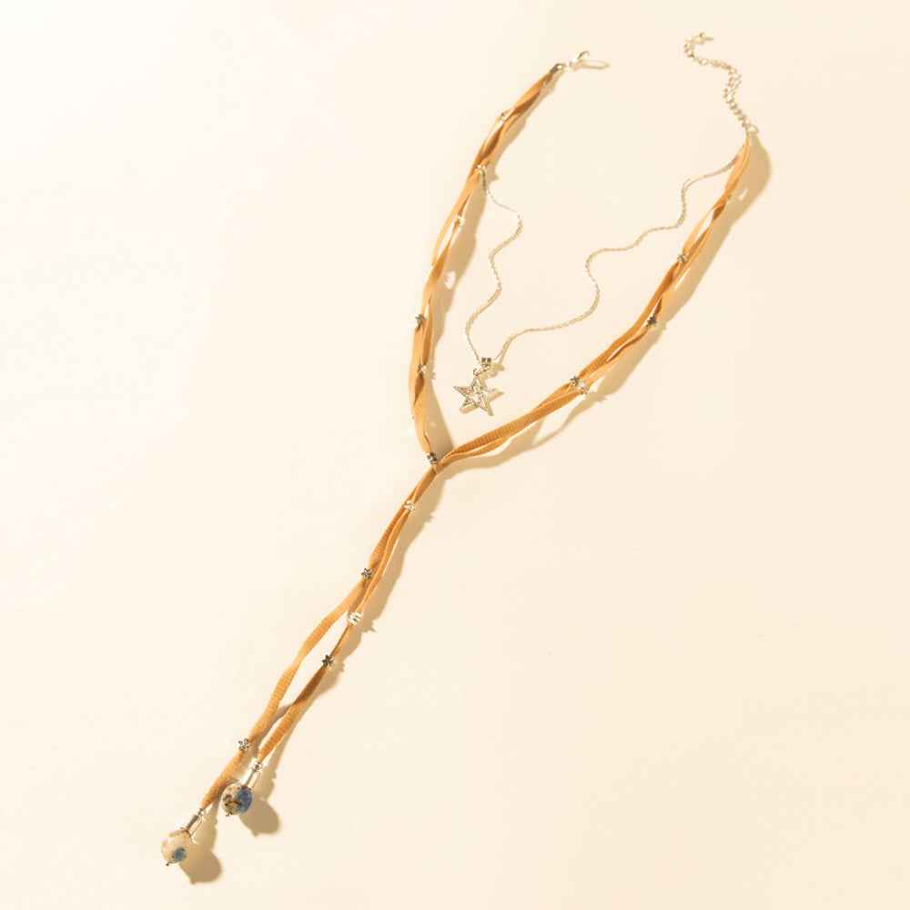 Myra Ranchlight Star Leather Necklace in Saddle Tan