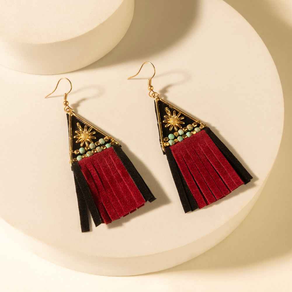 Myra Mesa Crest Tassel Earrings in Saddle Tan