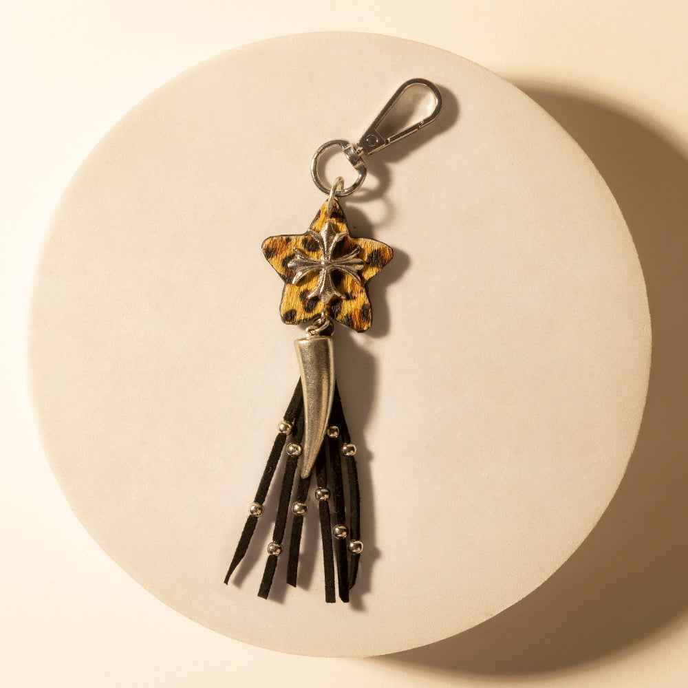 Myra Rodeostar Fringe Keychain in Desert Hide Mix