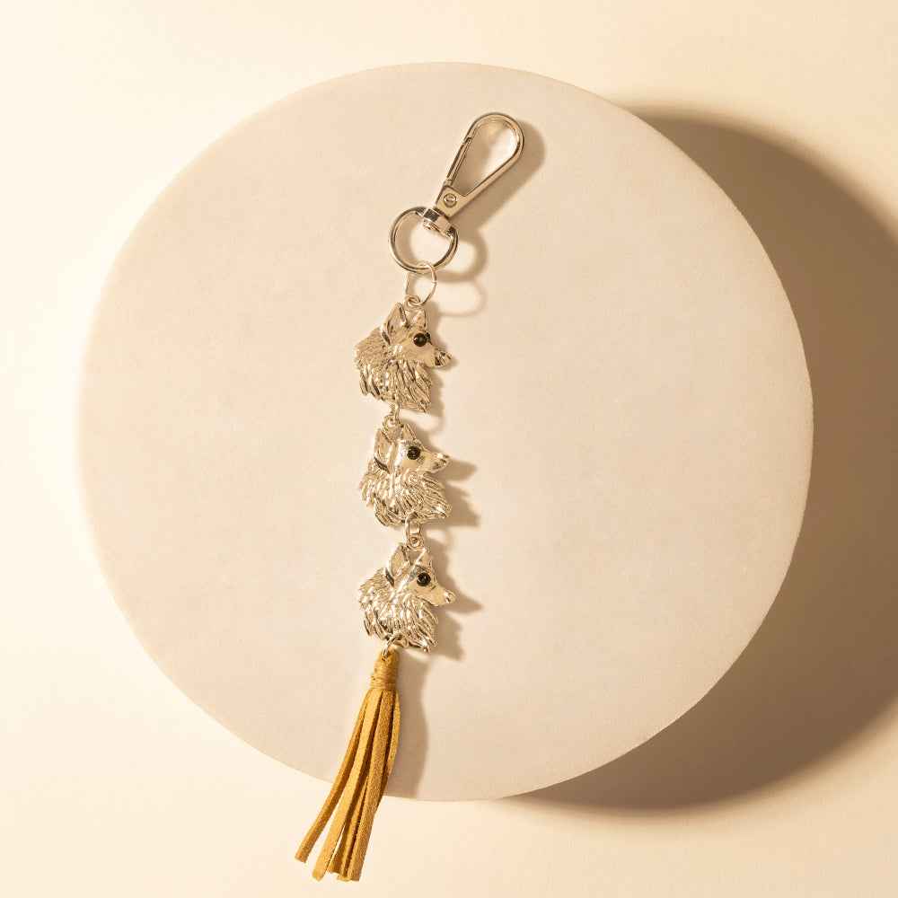Myra Rangefeather Fringe Keychain in Saddle Tan