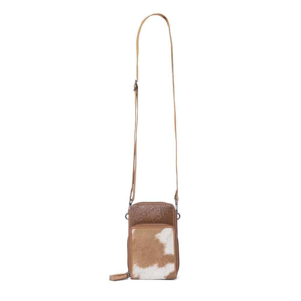 Myra Rustler Ridge Embossed Leather Hairon Sling Bag in Sandstone Cream
