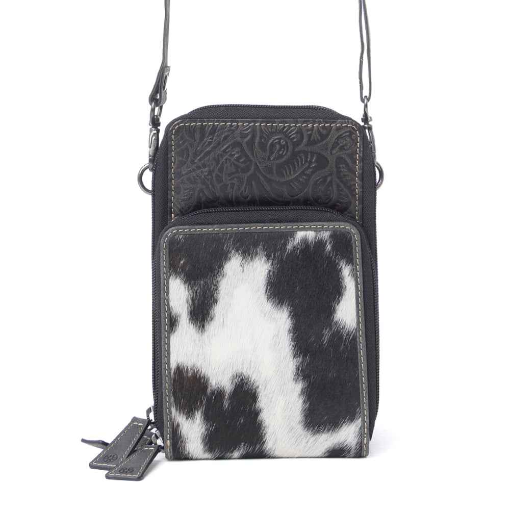 Myra Rustler Ridge Embossed Leather Hairon Sling Bag in Slate Smoke