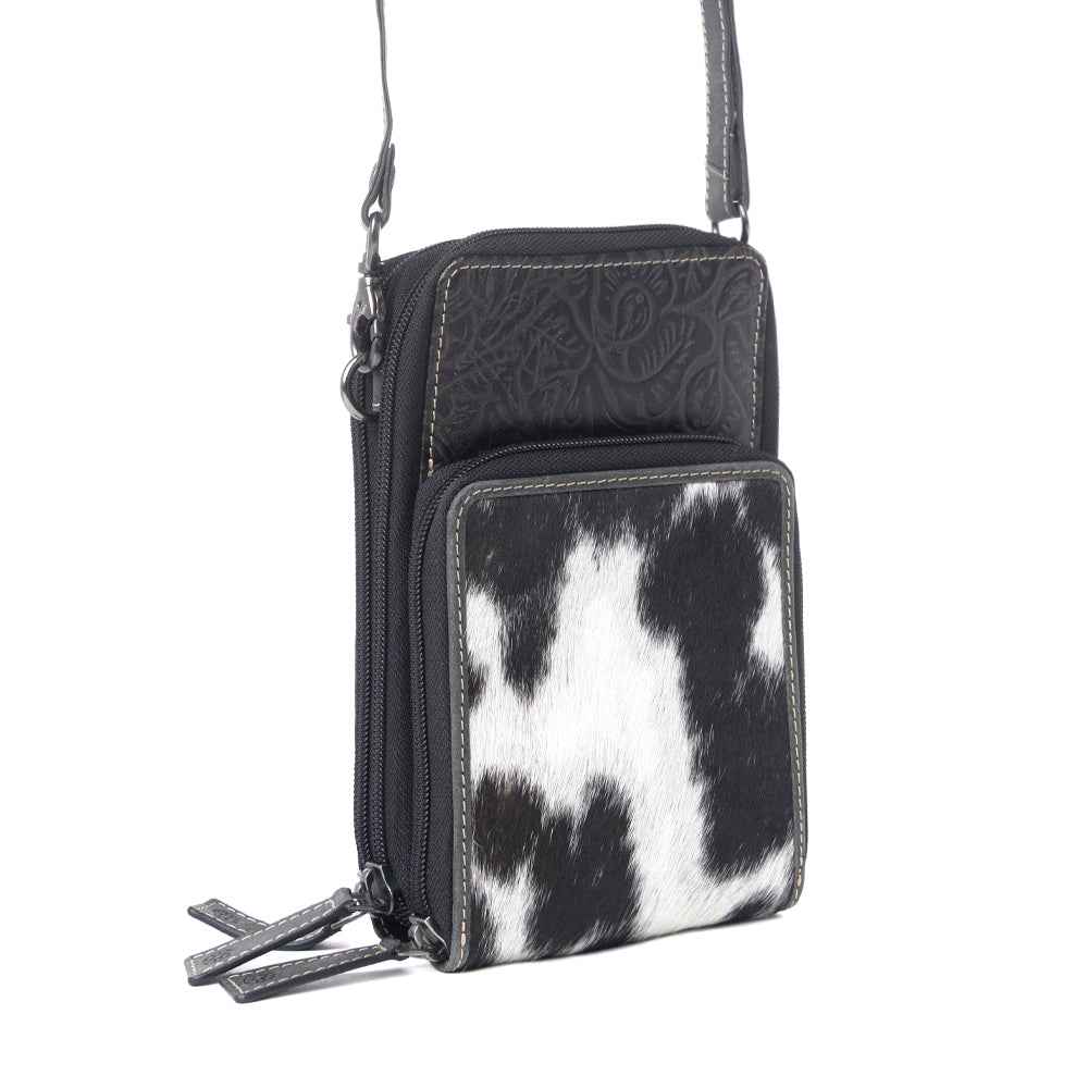 Myra Rustler Ridge Embossed Leather Hairon Sling Bag in Slate Smoke