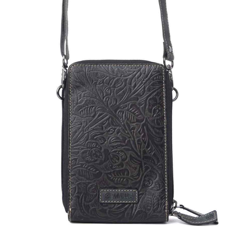 Myra Rustler Ridge Embossed Leather Hairon Sling Bag in Slate Smoke