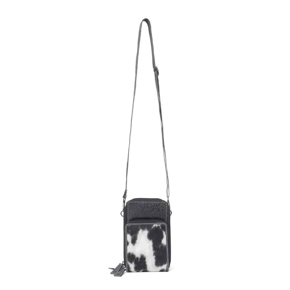 Myra Rustler Ridge Embossed Leather Hairon Sling Bag in Slate Smoke