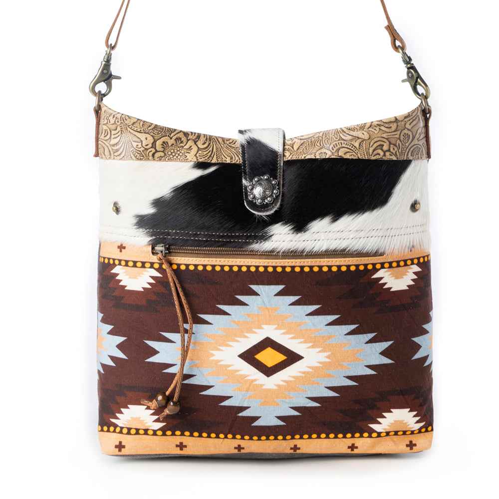 Myra Wovenstone Western shoulder Bag for Women in rust with Aztec detail
