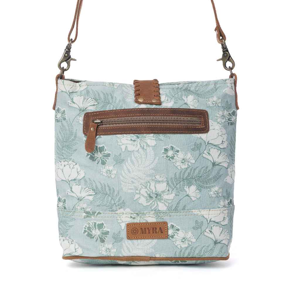 Myra Sagefield Cotton & Leather Shoulder Bag in Mint Brown
