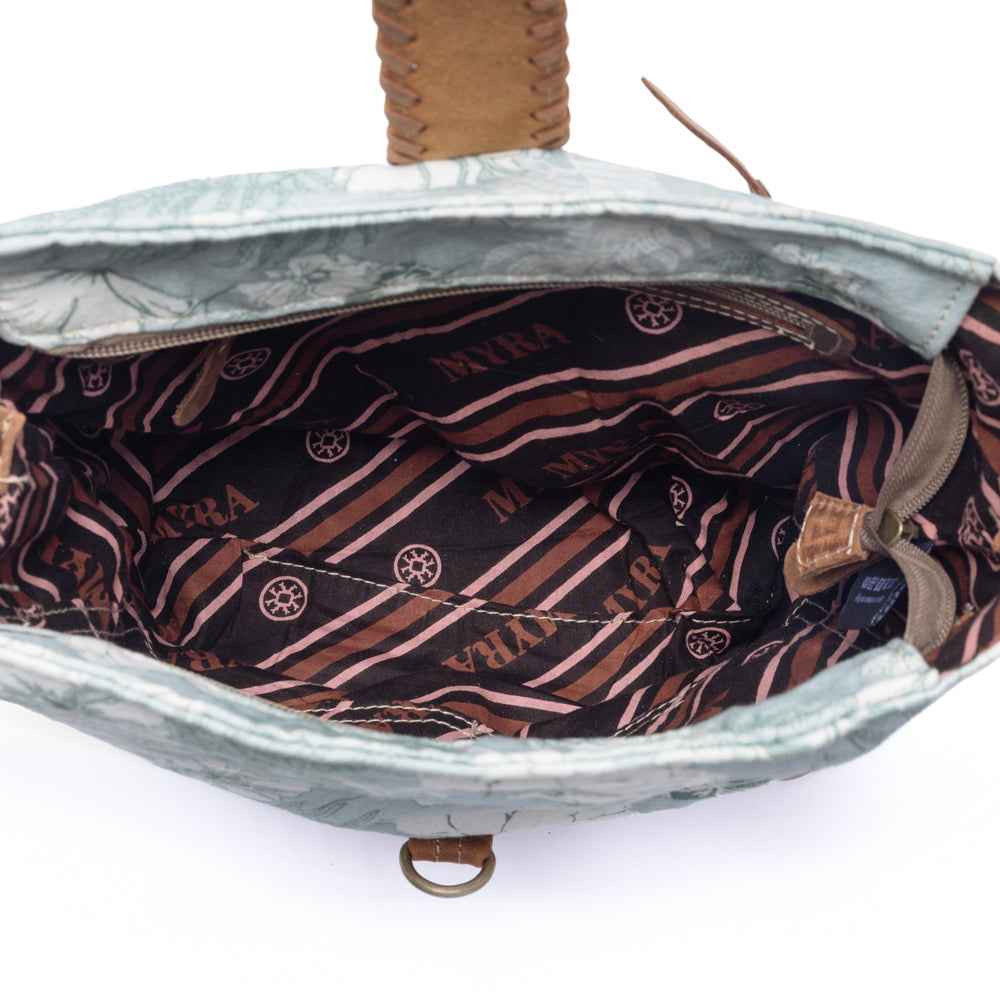 Myra Sagefield Cotton & Leather Shoulder Bag in Mint Brown