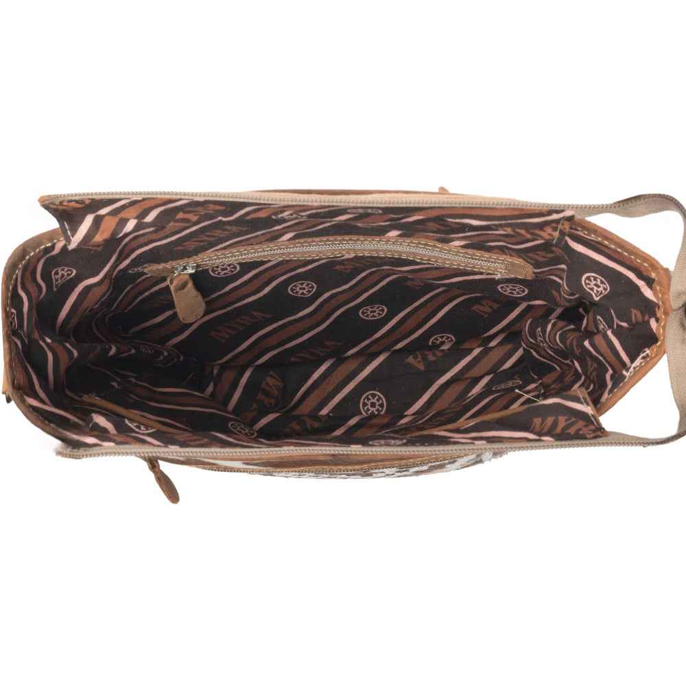 Myra Diamondback Trail Western Shoulder Bag for Women in Brown with Rug details