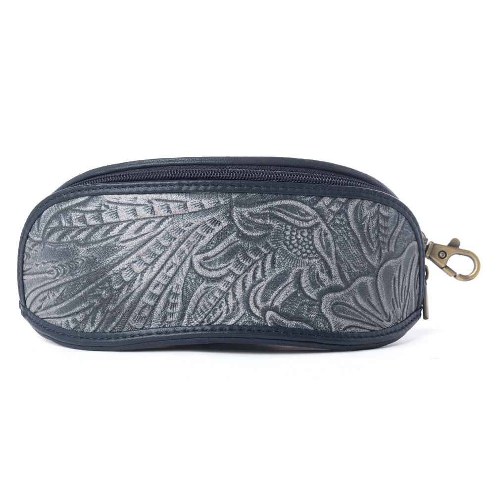 Myra Silver Creek Embossed Leather Sunglass Case in Midnight Steel