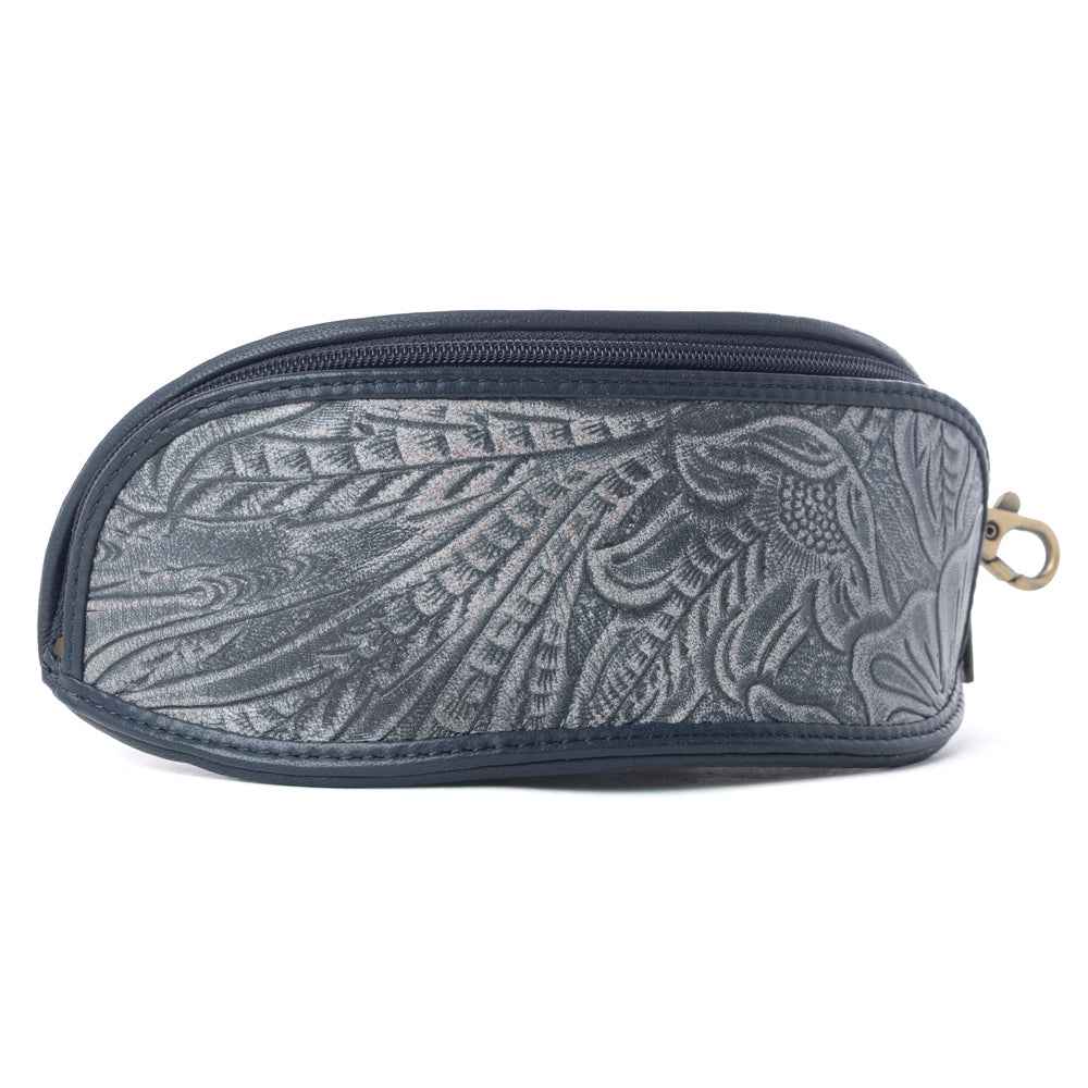 Myra Silver Creek Embossed Leather Sunglass Case in Midnight Steel