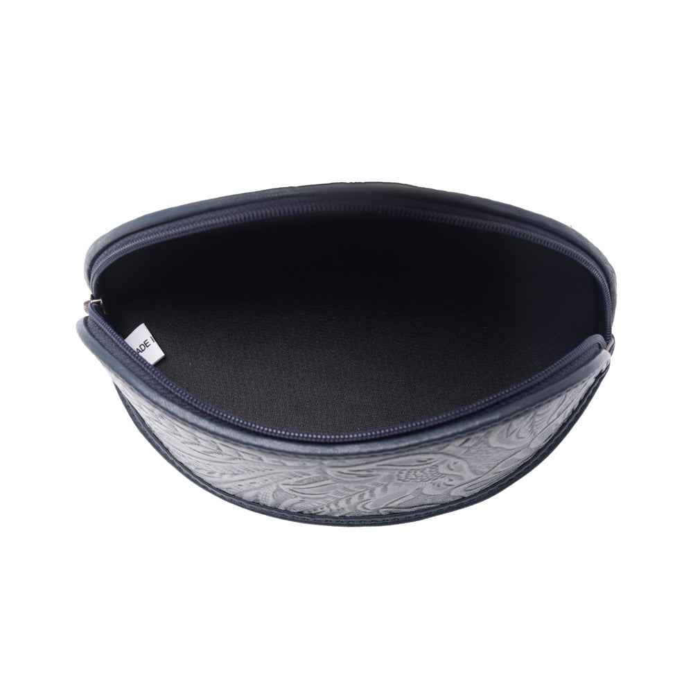 Myra Silver Creek Embossed Leather Sunglass Case in Midnight Steel