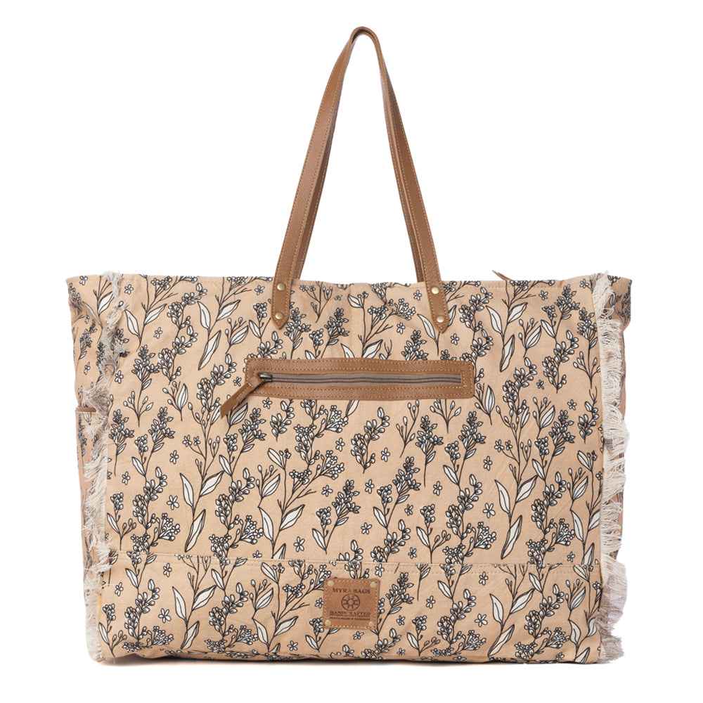 Myra Brookside Cotton & Leather Weekender Bag in Warm Tan