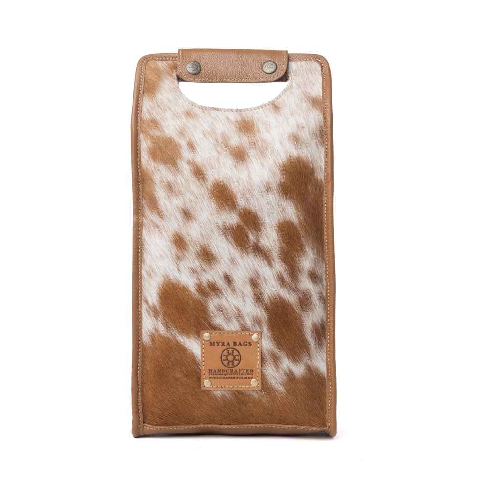 Myra Cypress Field Hairon Leather Wine Bottle Holder in Tan Beige