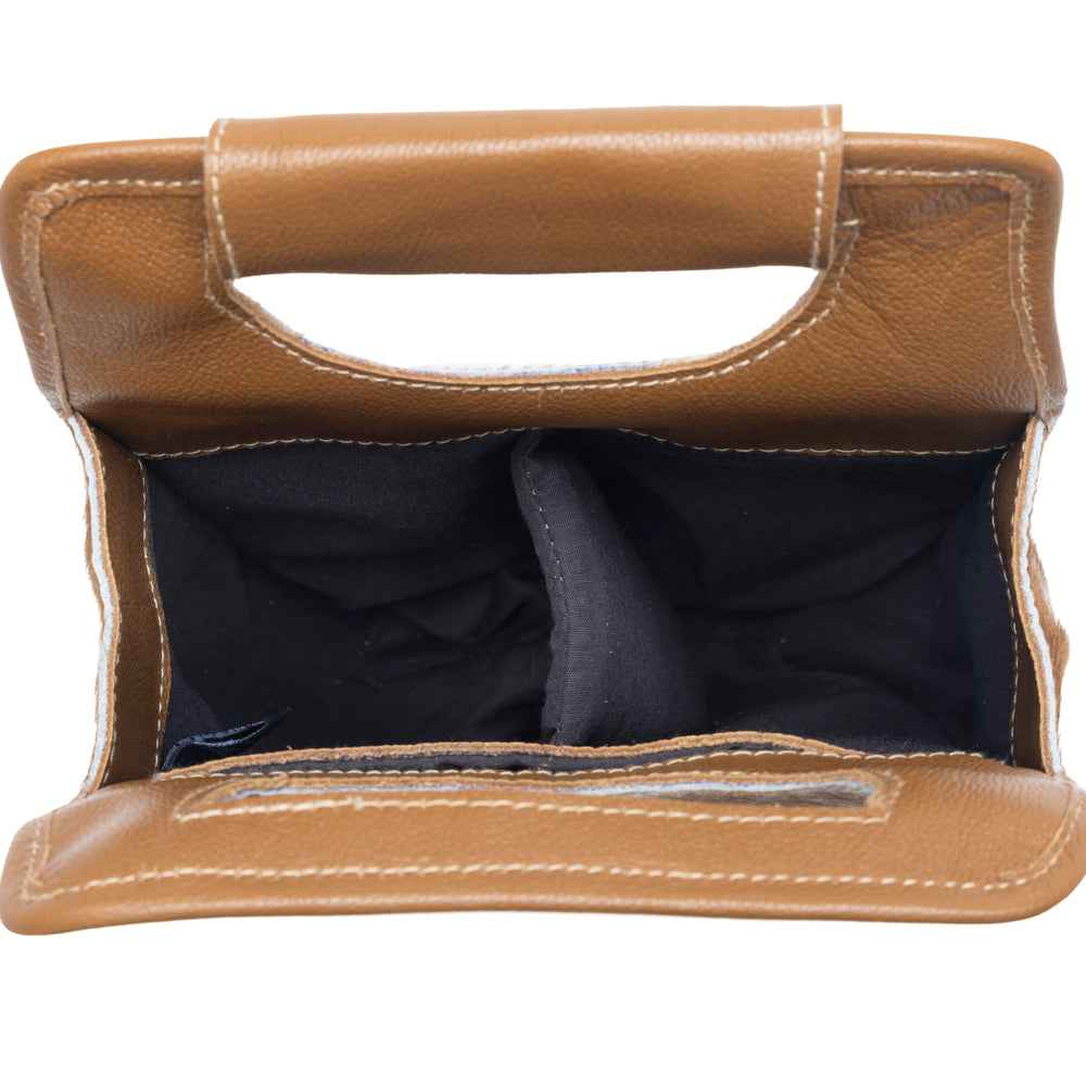 Myra Cypress Field Hairon Leather Wine Bottle Holder in Tan Beige