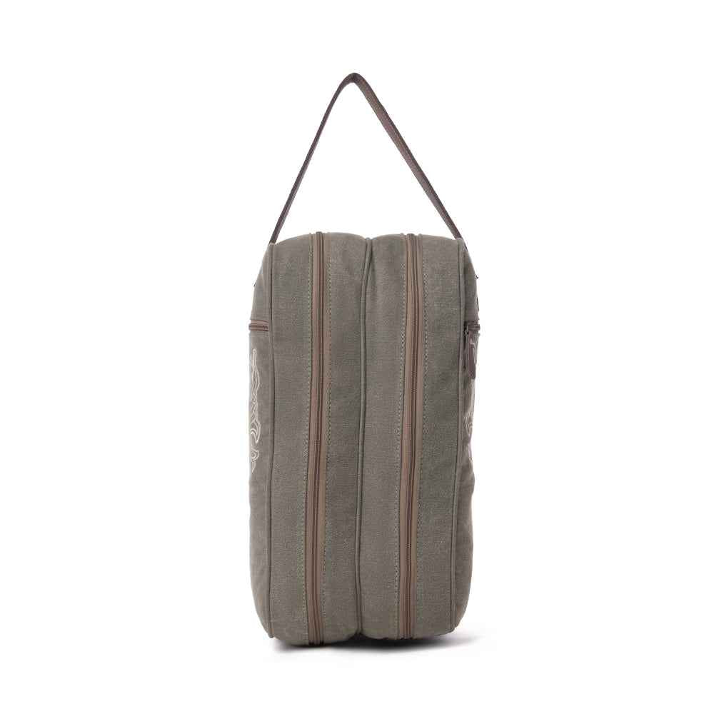 Myra Sunstone Cotton & Leather Boot Bag in Clay Fern