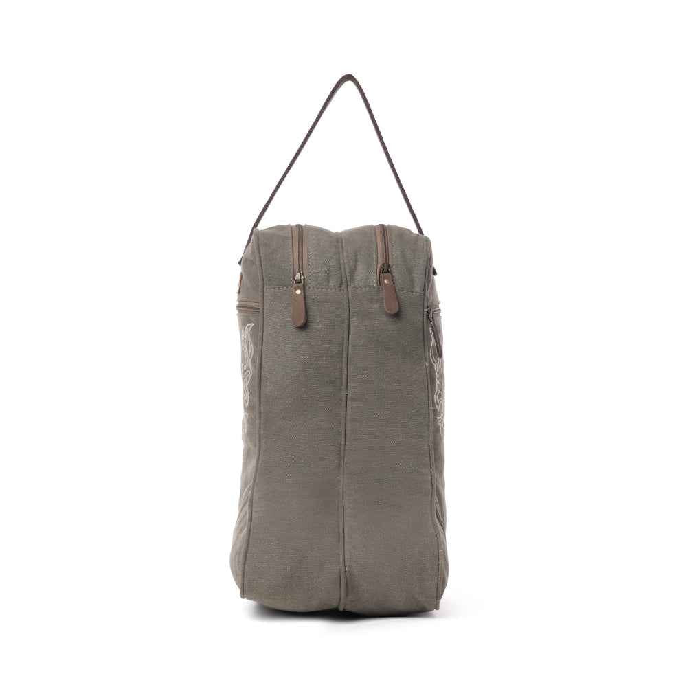 Myra Sunstone Cotton & Leather Boot Bag in Clay Fern