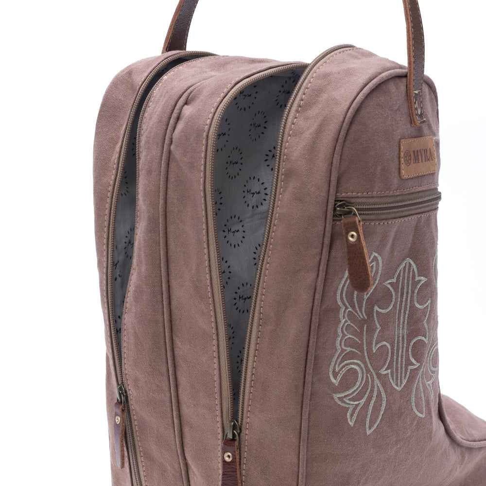 Myra Sunstone Cotton & Leather Boot Bag in Sandy Taupe