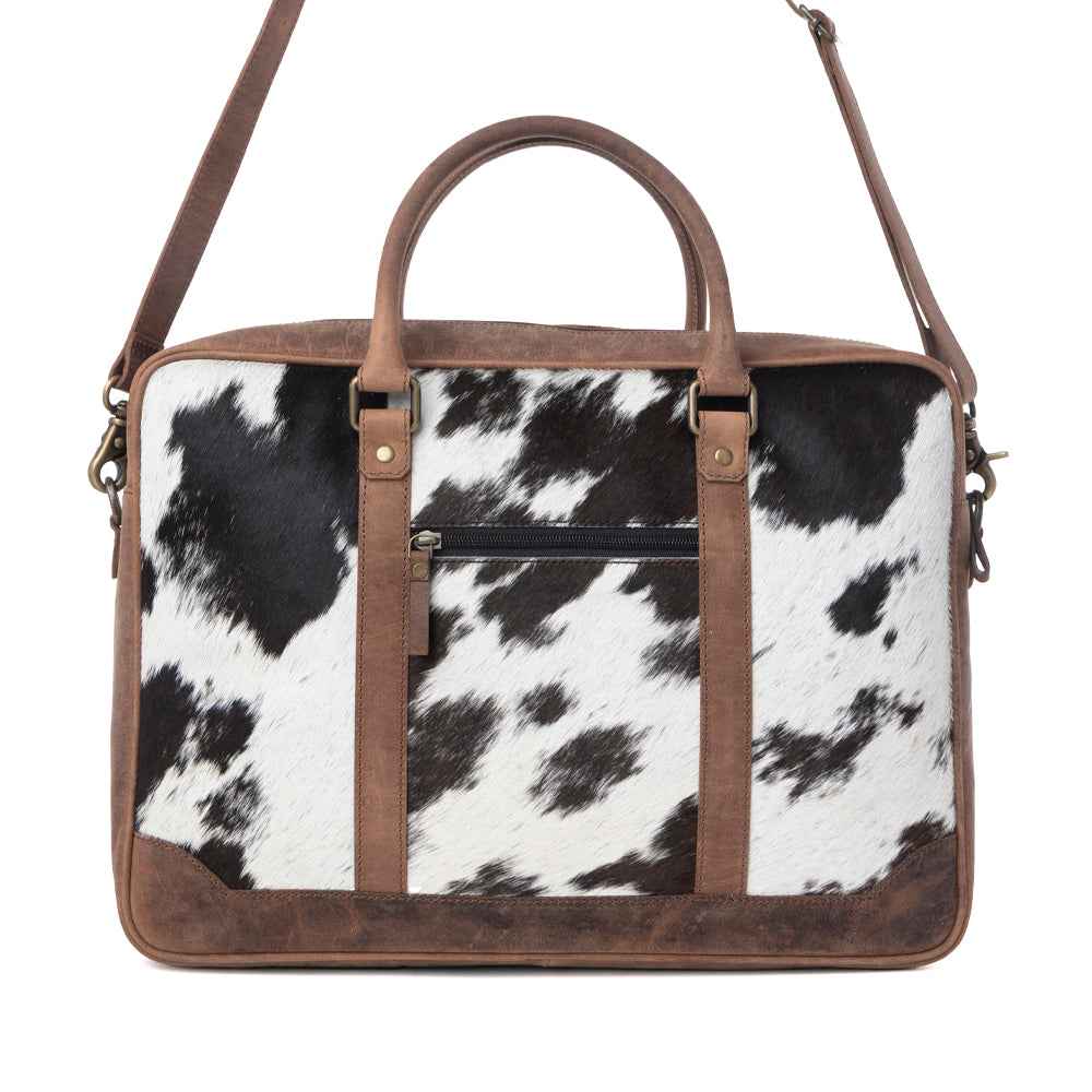 Myra Ironpeak Hairon Leather Laptop Bag in Coal Snow