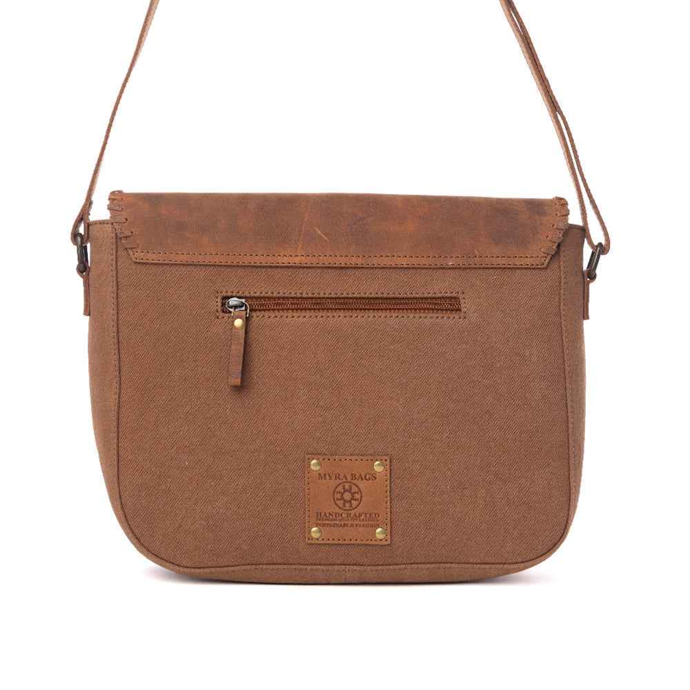 Myra Honey Field Hairon Leather Messenger Bag in Sable Mist