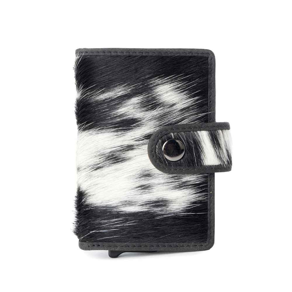 Myra Dune Star Hairon Leather Credit Card Holder in Black & White