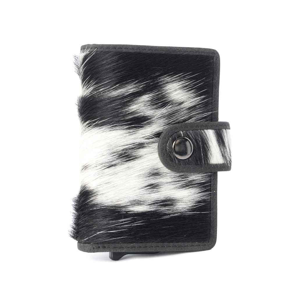 Myra Dune Star Hairon Leather Credit Card Holder in Black & White