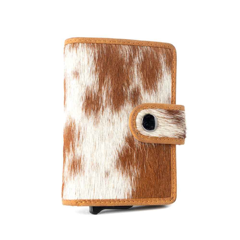 Myra Dune Star Hairon Leather Credit Card Holder in Brown & White