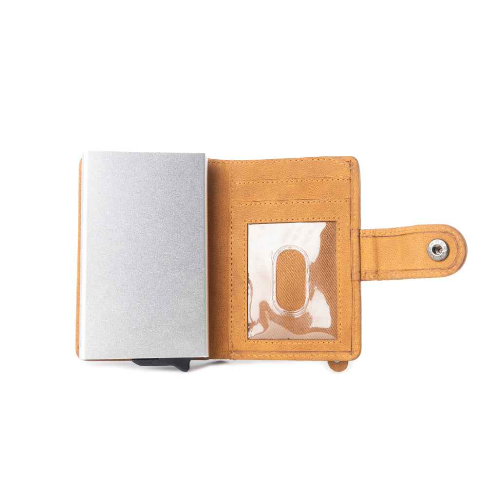 Myra Dune Star Hairon Leather Credit Card Holder in Brown & White