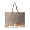Myra Ranger Hide Western Weekender Bag for Women in olive with hairon detail
