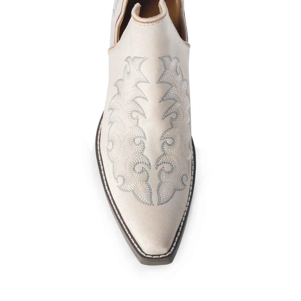 Myra Tempest Embroidered Cowgirl Booties in Ivory for Women in Genuine Leather with Snip Toe