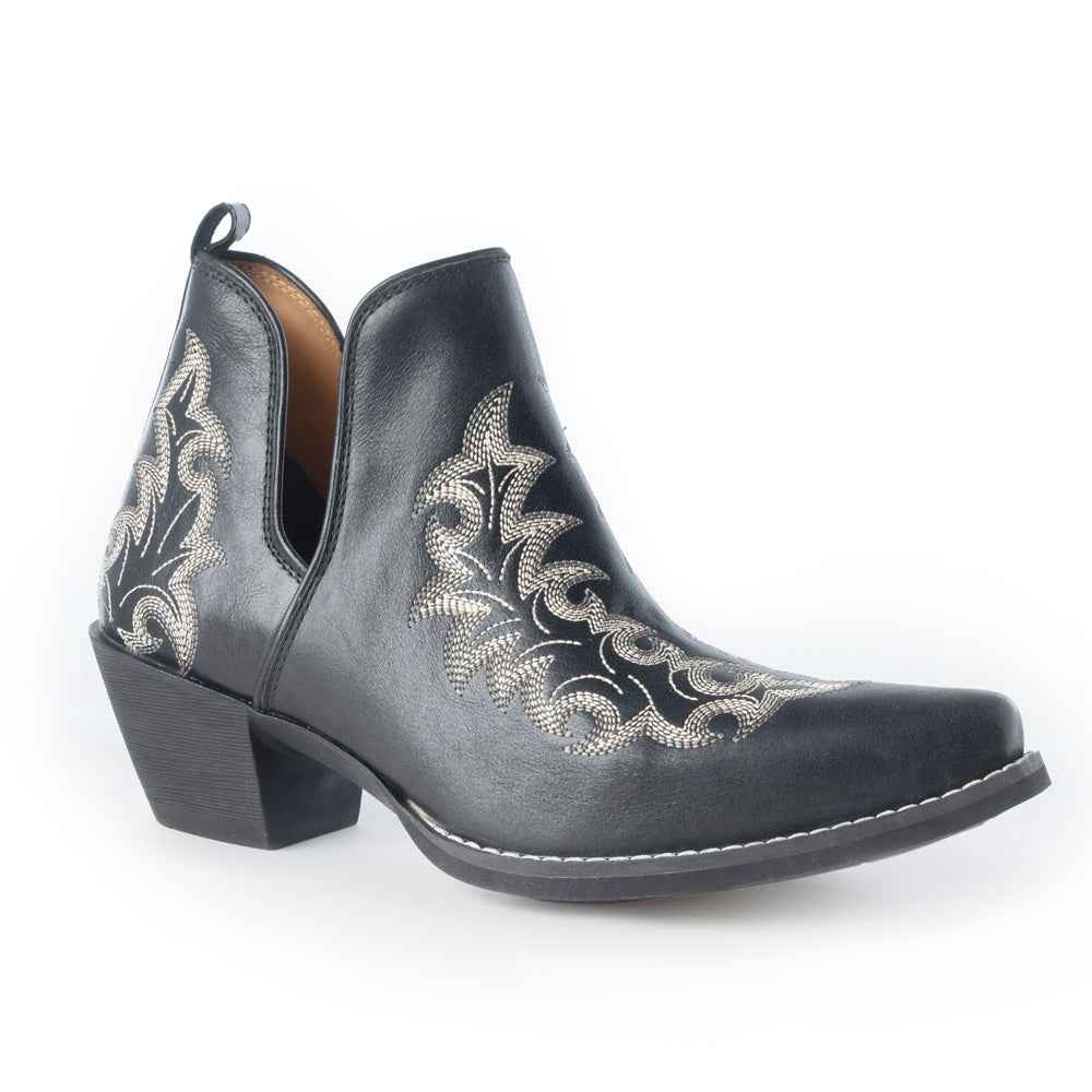 Myra Tempest Embroidered Cowgirl Booties in Onyx for Women in Genuine Leather with Snip Toe
