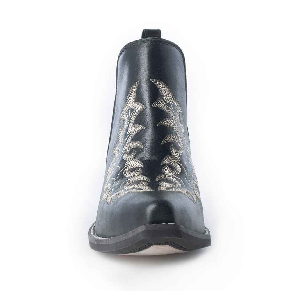 Myra Tempest Embroidered Cowgirl Booties in Onyx for Women in Genuine Leather with Snip Toe