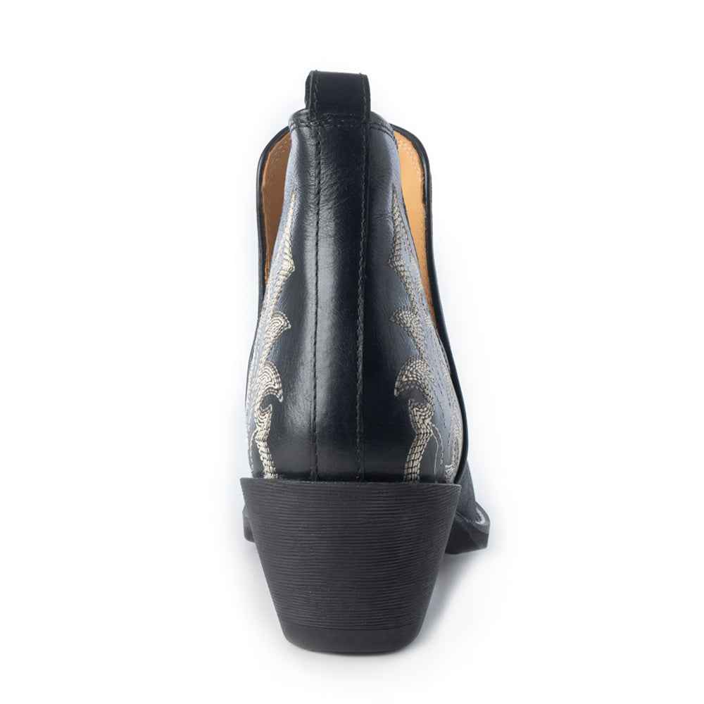 Myra Tempest Embroidered Cowgirl Booties in Onyx for Women in Genuine Leather with Snip Toe