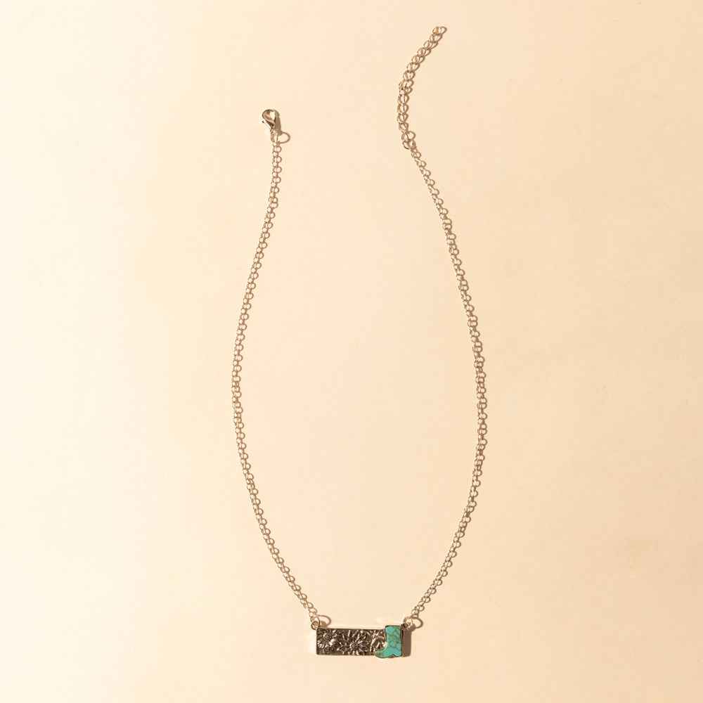 Myra Cowgirl Boot Charm Necklace for Women in Moonlit and Turquoise